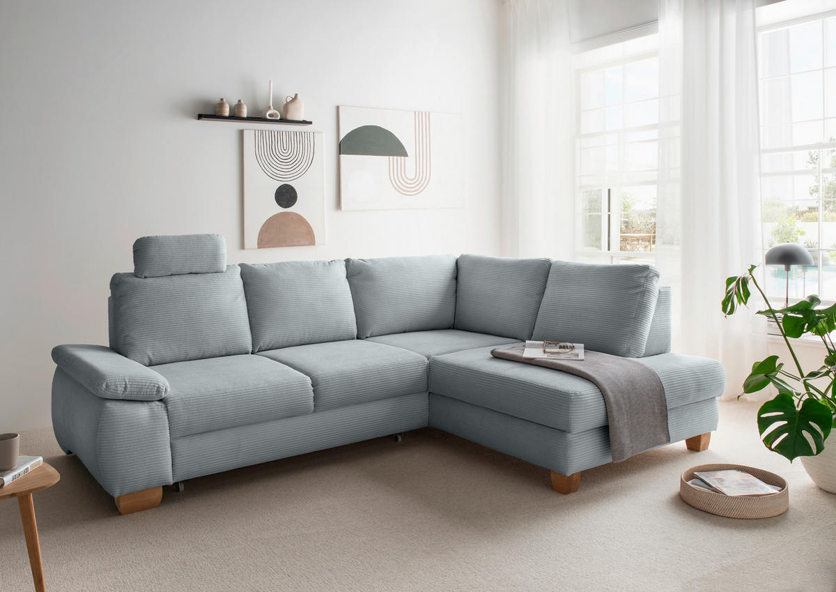 ECKSCHLAFSOFA in Cord Hellblau  - Wildeiche/Hellblau, Modern, Holz/Textil (261/206cm) - Livetastic