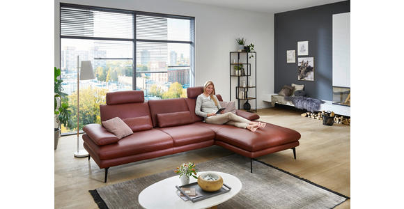 ECKSOFA in Echtleder Dunkelrot - Schwarz/Dunkelrot, Design, Leder/Metall (310/180cm) - Dieter Knoll