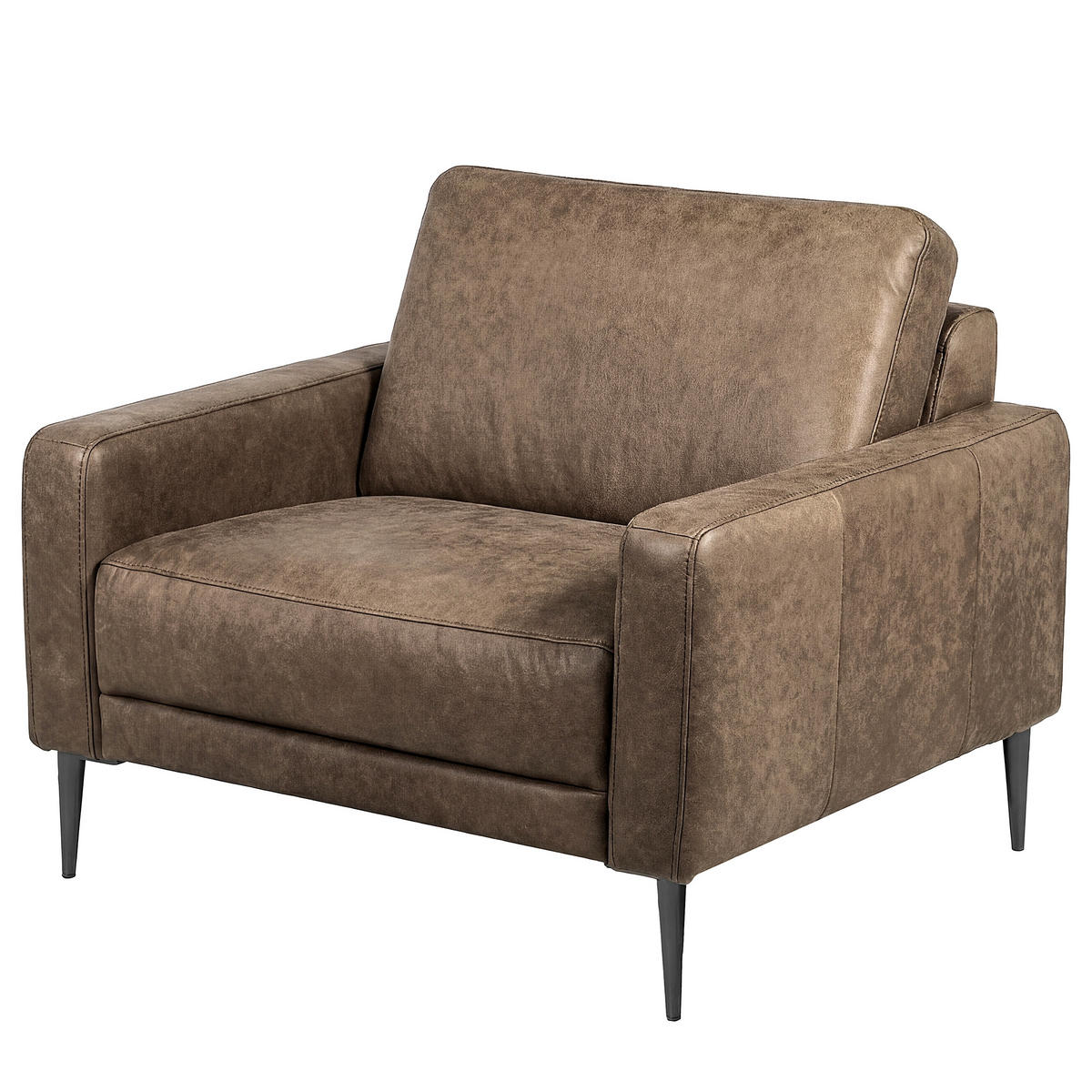 SESSEL 88/85/92 cm  in Lederlook Echtleder Graubraun  - Graubraun/Schwarzchrom, Design, Leder/Textil (88/85/92cm) - Livetastic