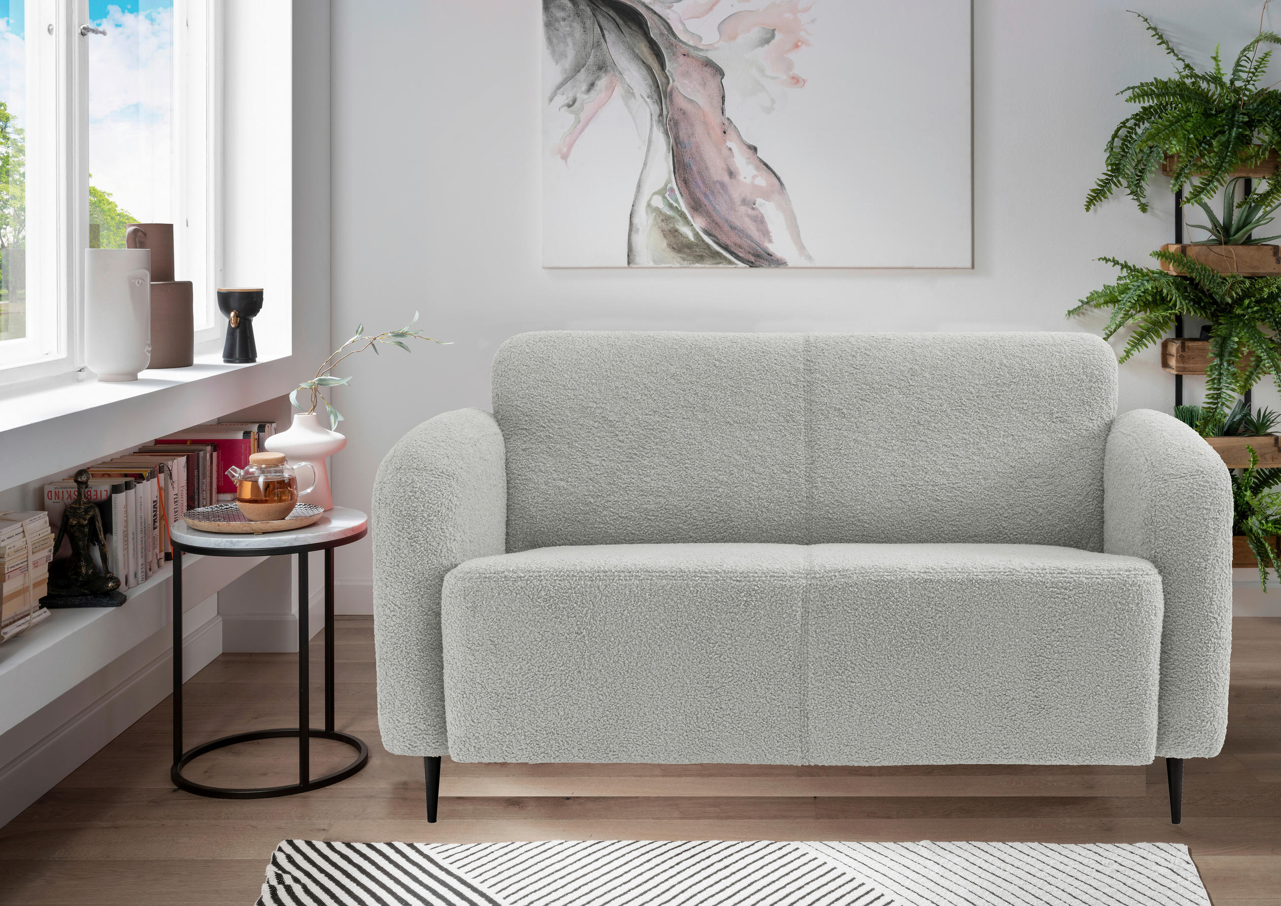 2-SITZER-SOFA Teddystoff Hellgrau  - Hellgrau/Schwarz, MODERN, Textil/Metall (140/76/90cm) - Livetastic