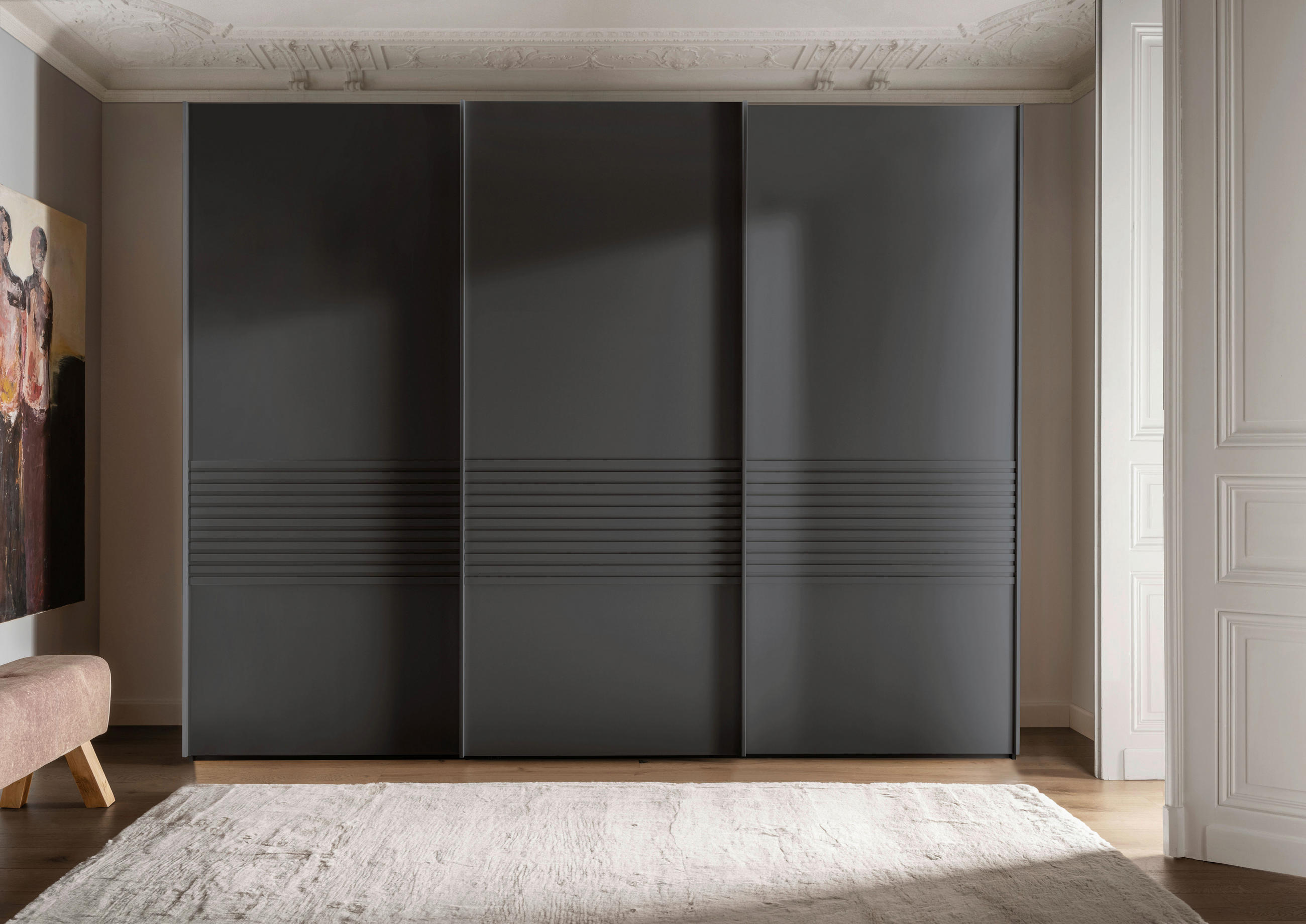 SCHWEBETÜRENSCHRANK in Graphitfarben - Graphitfarben, Design, Holzwerkstoff/Metall (300/236/67cm) - Novel