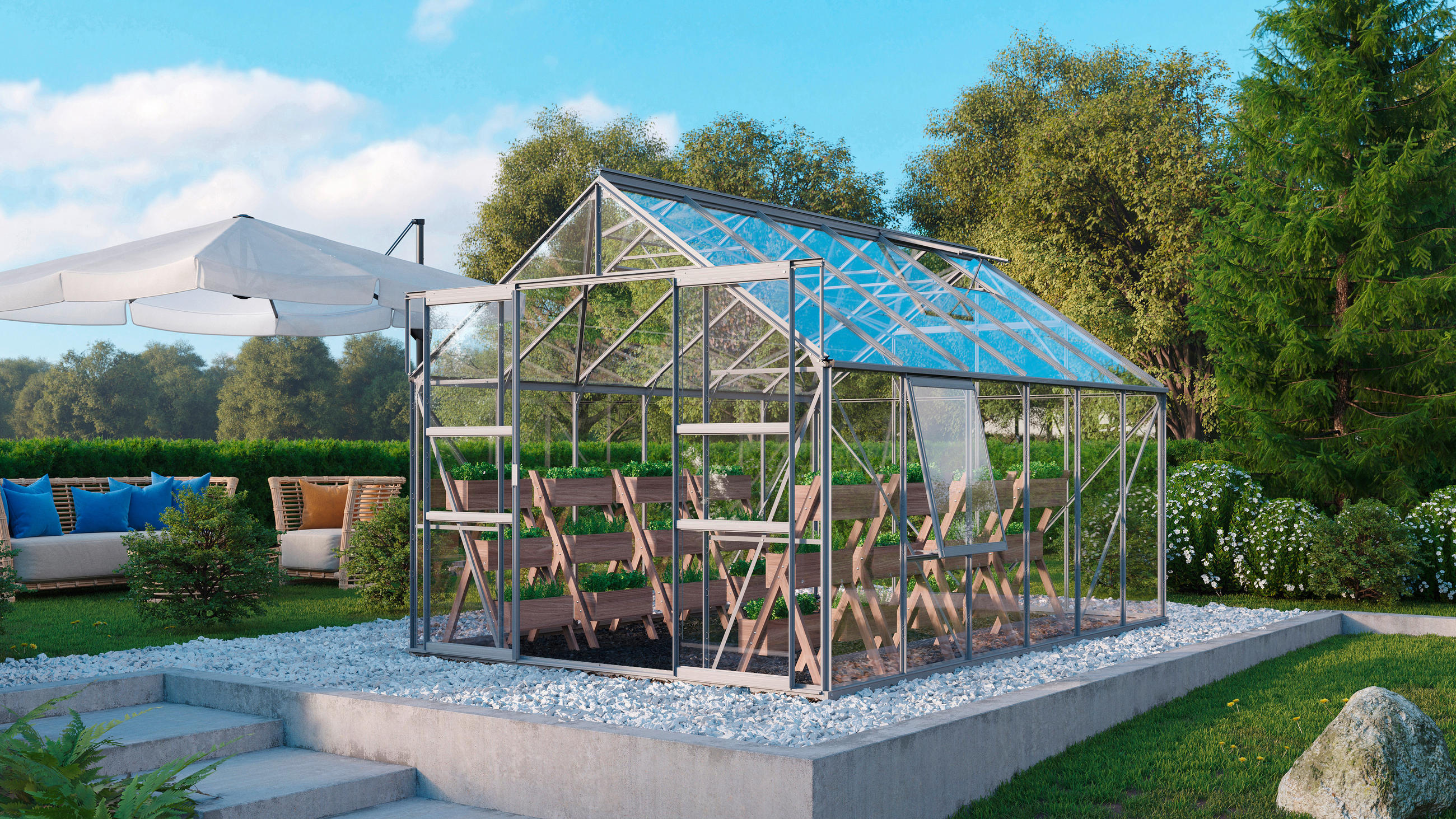 Gewächshausbausatz Meridian 2 9900 9,9 M2 Metall/glas