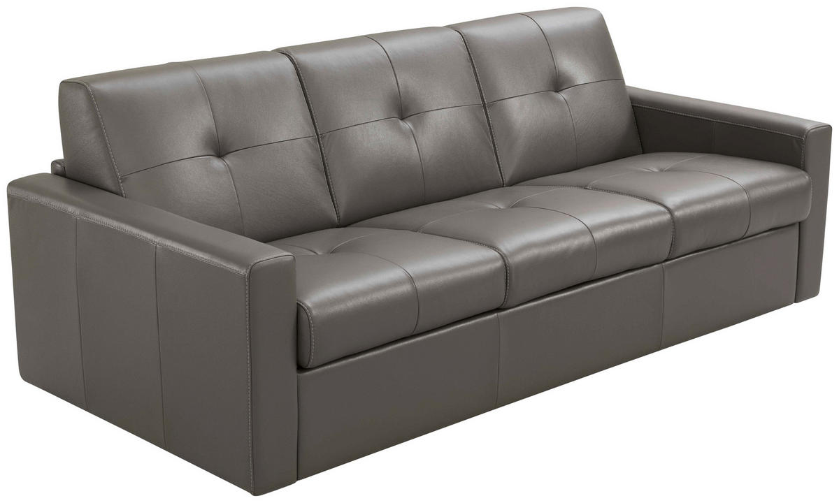 SCHLAFSOFA Bard Grau Echtleder  - Hellgrau/Schwarz, KONVENTIONELL, Leder/Kunststoff (206/81/96cm) - Novel