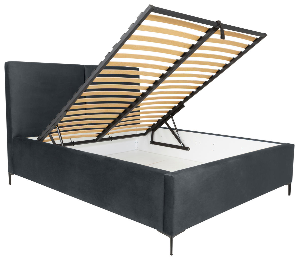 POLSTERBETT 160/200 cm, inkl. Lattenrost, Bettkasten,  in Dunkelgrau  - Dunkelgrau/Schwarz, MODERN, Holz/Textil (160/200cm) - MID.YOU