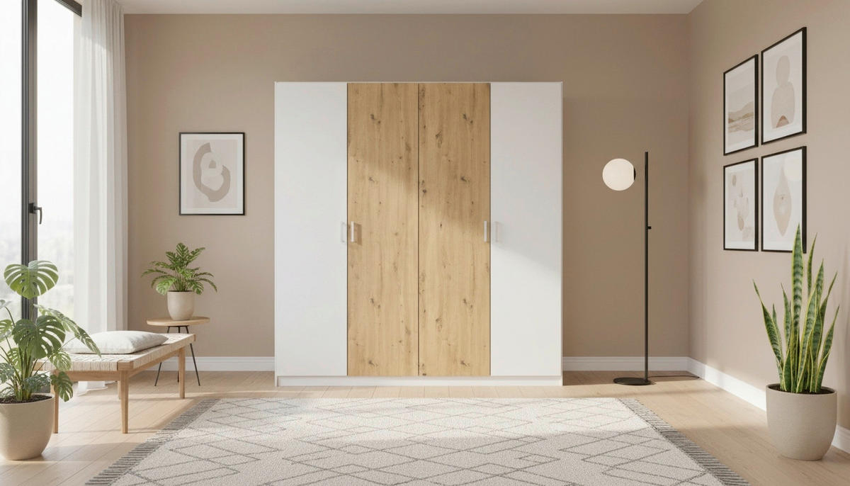DREHTÜRENSCHRANK  in Weiß, Eiche Artisan  - Weiß/Eiche Artisan, MODERN, Holzwerkstoff/Kunststoff (181/210/54cm) - Rauch Möbel