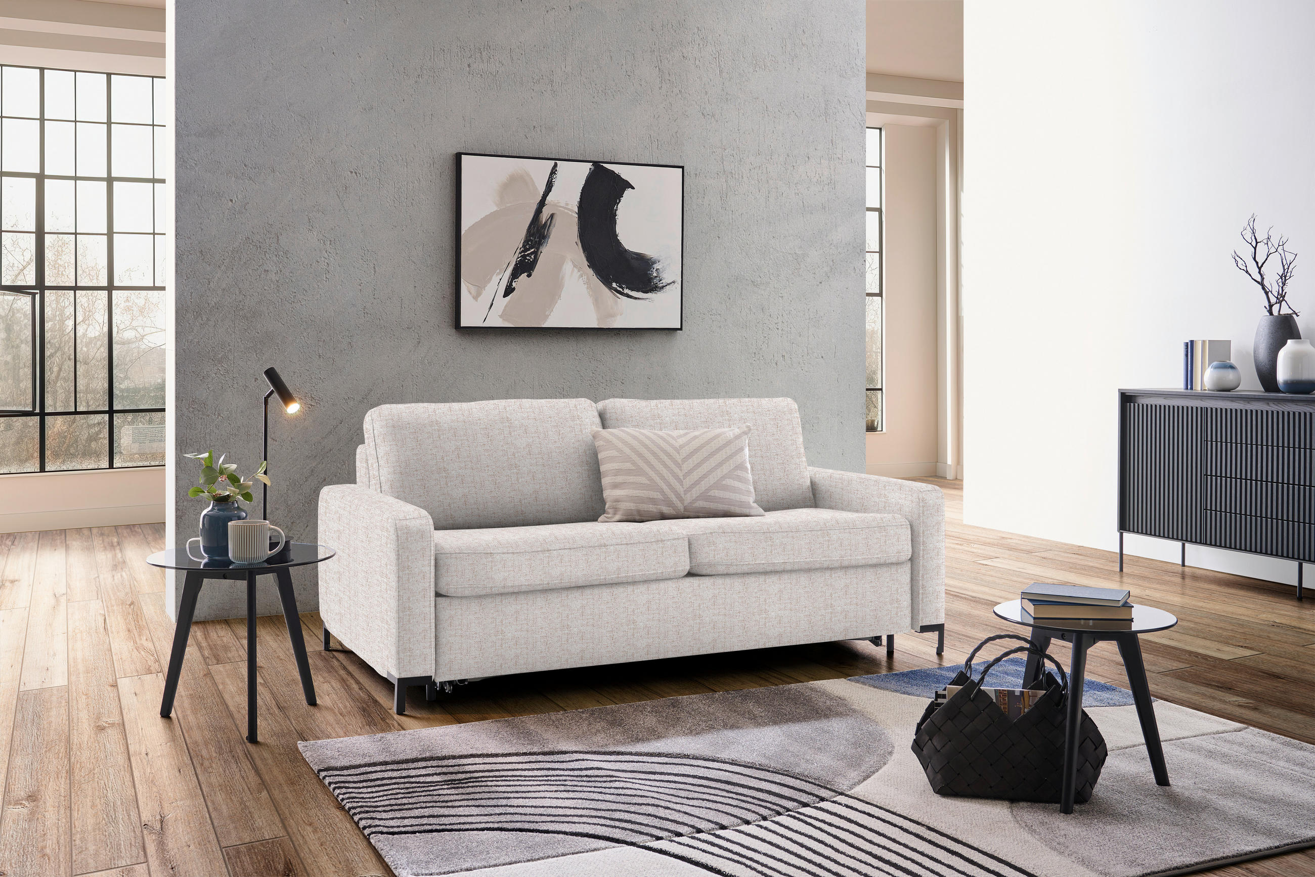 SCHLAFSOFA in Textil Beige  - Beige/Schwarz, Konventionell, Textil/Metall (187/84/97cm) - Welnova