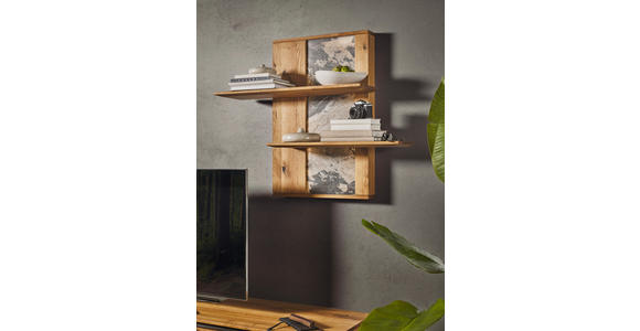 WOHNWAND  in Eichefarben  320/205,7/53,7 cm  - Eichefarben/Schwarz, Natur, Glas/Holz (320/205,7/53,7cm) - Valnatura
