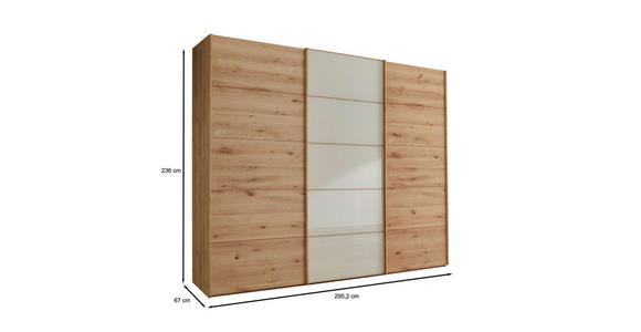 SCHWEBETÜRENSCHRANK  in Champagner, Eiche Bianco  - Eiche Bianco/Champagner, Natur, Glas/Holz (300/236/67cm) - Linea Natura