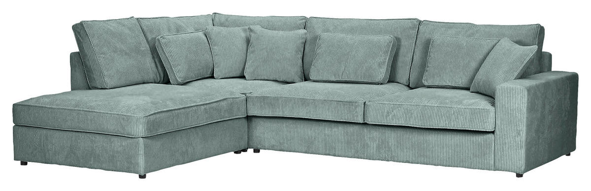 ECKSOFA  in Cord Mintgrün Zierkissen, Rückenkissen, Rücken echt  228/307 cm  - Schwarz/Mintgrün, MODERN, Kunststoff/Textil (228/307cm) - Carryhome