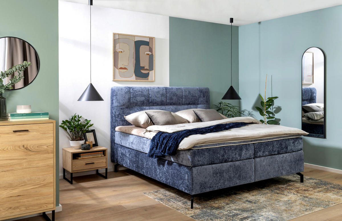 POSTELJA BOXSPRING 180 cm   x 200 cm  , tekstil modra  - modra/črna, Design, kovina/tekstil (180/200cm) - Esposa