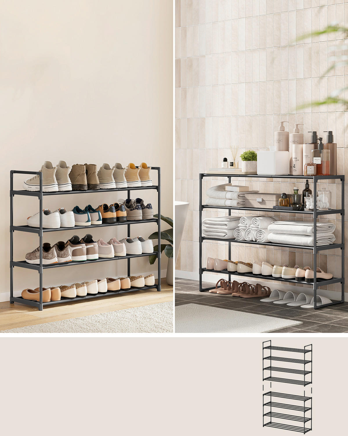 REGÁL NA TOPÁNKY, čierna, 92/74/30 cm - čierna, Basics, kov/plast (92/74/30cm)