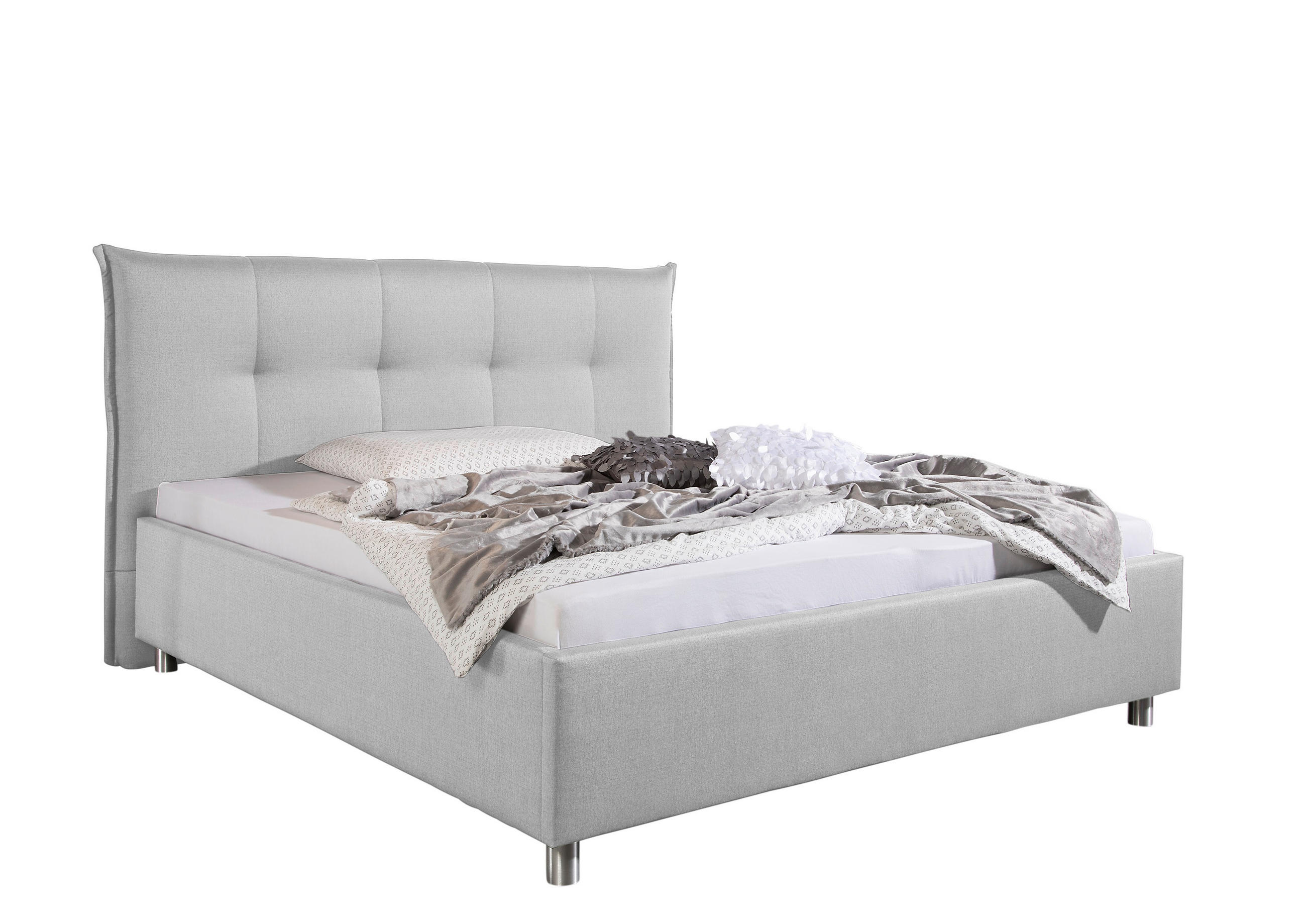 POLSTERBETT 200/200 cm,  in Hellgrau,  - Hellgrau/Alufarben, MODERN, Textil/Metall (200/200cm) - Livetastic