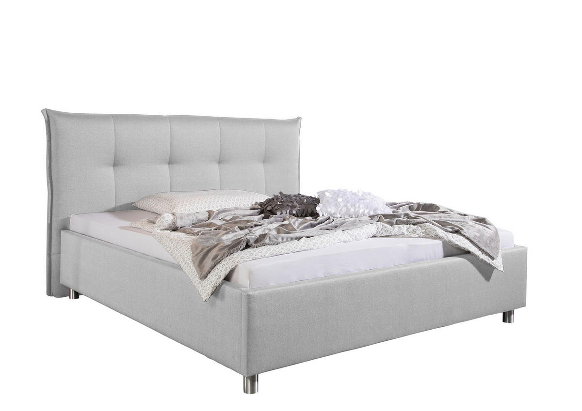 POLSTERBETT 180/200 cm,  in Hellgrau,  - Hellgrau/Alufarben, MODERN, Textil/Metall (180/200cm) - Livetastic