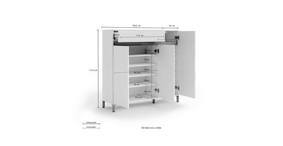 SCHUHSCHRANK 120/115/34 cm  - Anthrazit/Weiß, Design, Holzwerkstoff/Kunststoff (120/115/34cm) - Xora