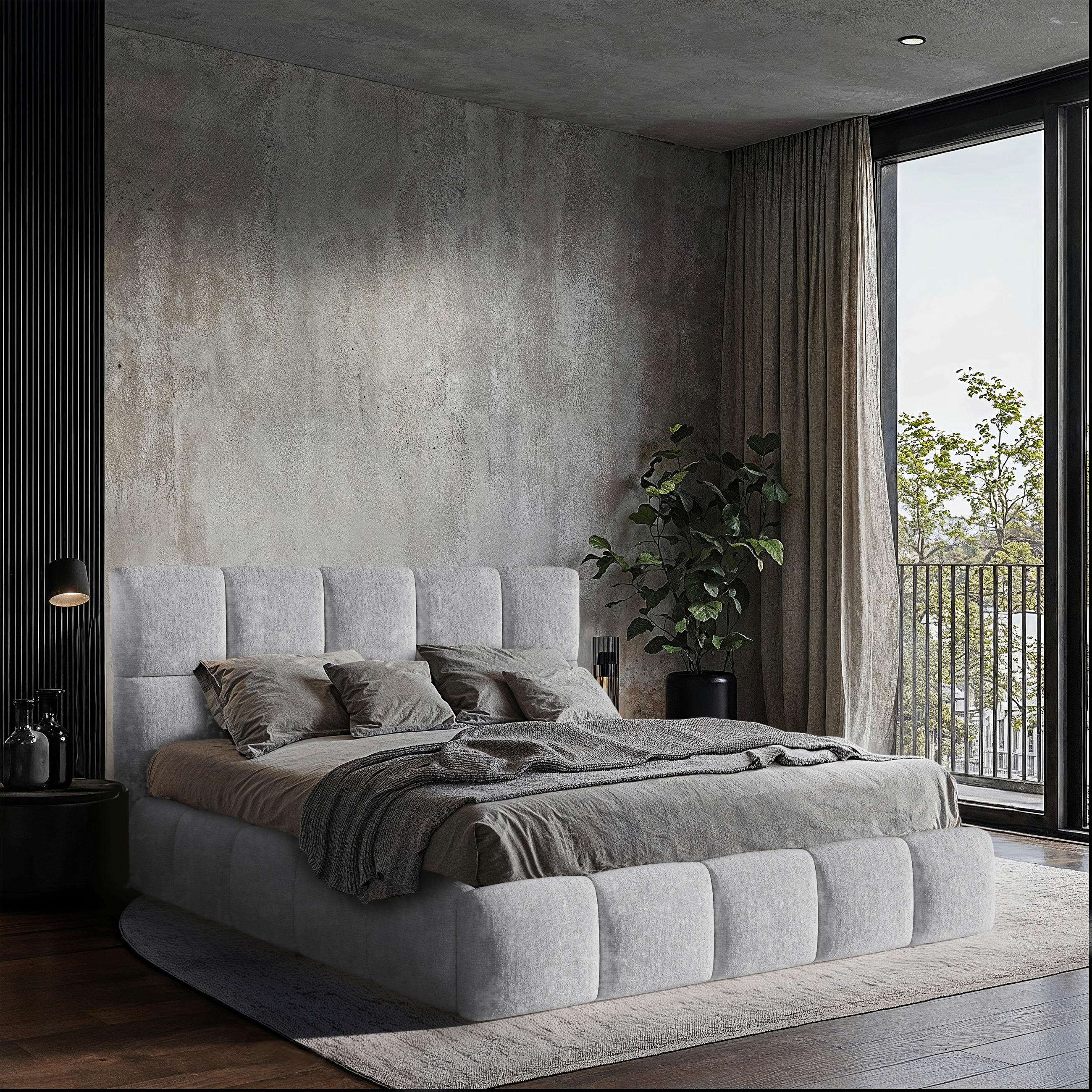 POLSTERBETT 140/200 cm,  in Hellgrau, gepolstertes Kopfteil, Lattenrost, Bettkasten,  - Hellgrau/Schwarz, MODERN, Holz/Holzwerkstoff (140/200cm) - MID.YOU