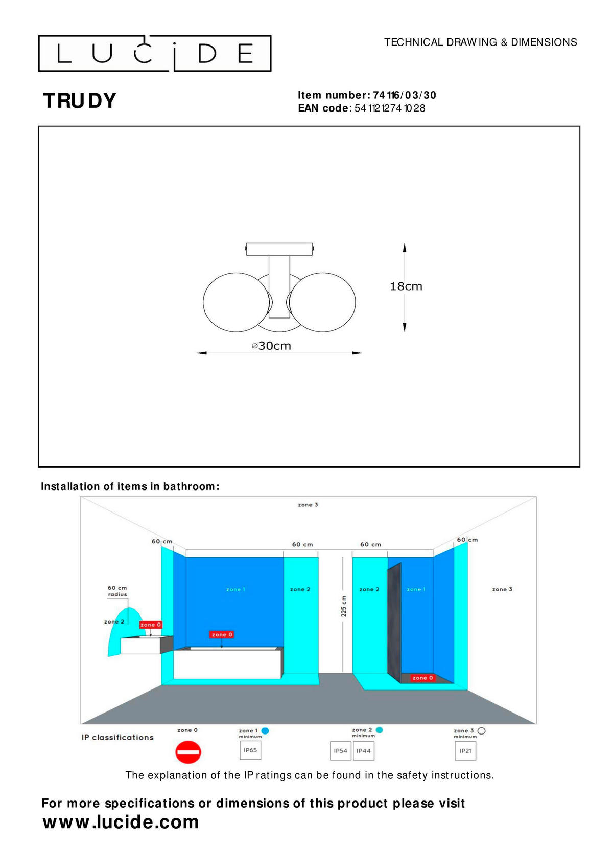 BADEZIMMER-DECKENLEUCHTE TRUDY 28/28/18 cm   - KONVENTIONELL, Glas (28/28/18cm) - Lucide