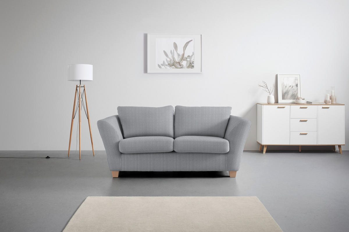 2-SITZER-SOFA in Cord Hellgrau  - Hellgrau/Naturfarben, Holz/Textil (190/70-85/95cm) - MID.YOU