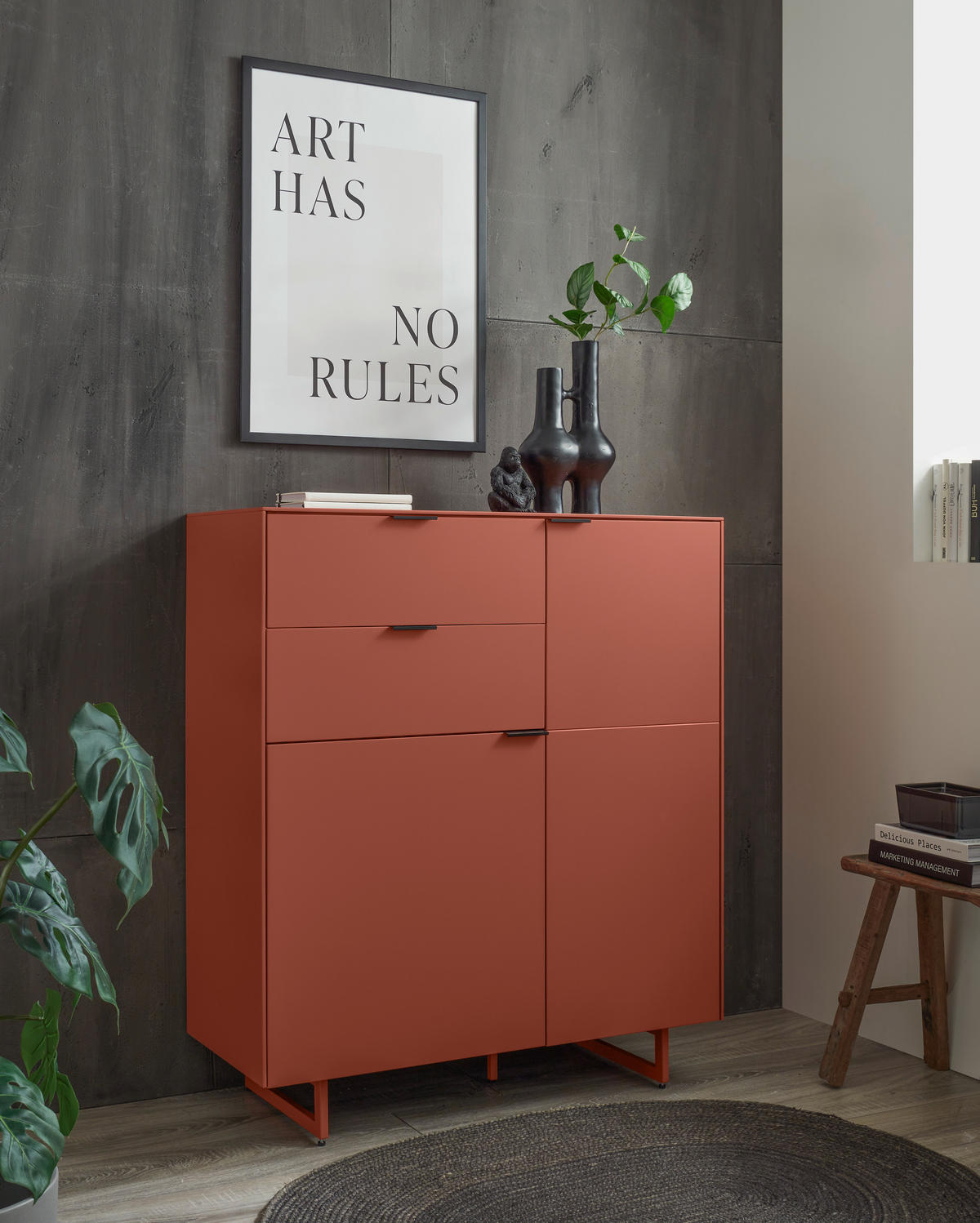 SCHUHSCHRANK  in 96/109/38 cm  - Rot/Schwarz, Design, Holzwerkstoff/Metall (96/109/38cm) - Voleo