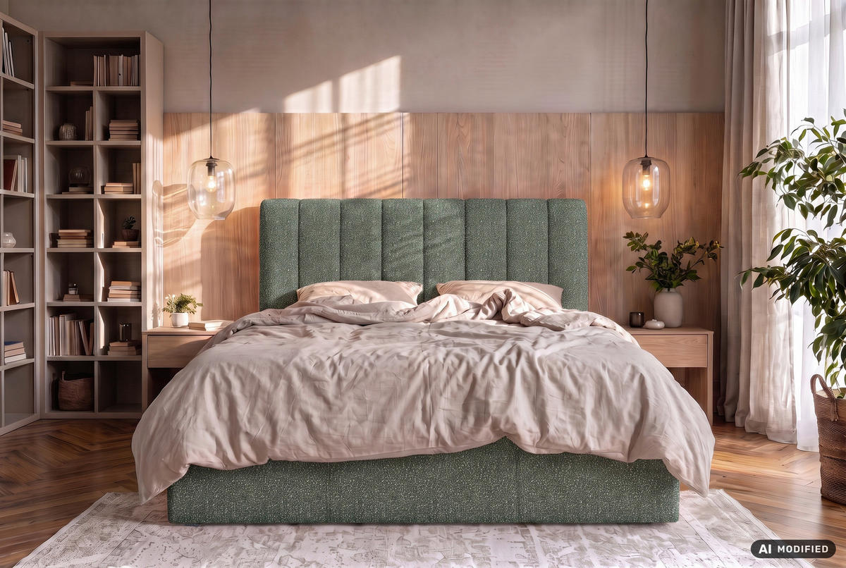 POLSTERBETT 140/200 cm,  in Dunkelgrün, Matratze, Lattenrost, Bettkasten, H3 + H4 = fest + sehr fest  - Dunkelgrün, Trend, Holz/Textil (140/200cm) - Boxxx