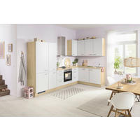 ECKKÜCHE 320/185 cm  Eichefarben, Hellgrau  - Edelstahlfarben/Eichefarben, Basics, Holzwerkstoff/Metall (320/185cm) - Venda