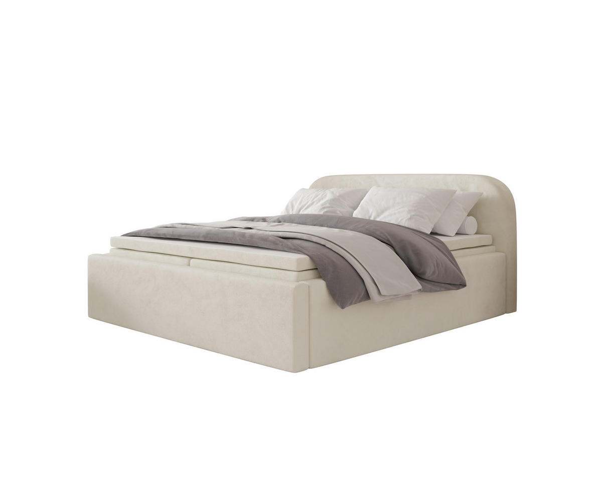BOXBETT 180/200 cm,  in Beige, Bettkasten, Topper, H2 = mittel  - Beige, MODERN, Textil (180/200cm) - MID.YOU