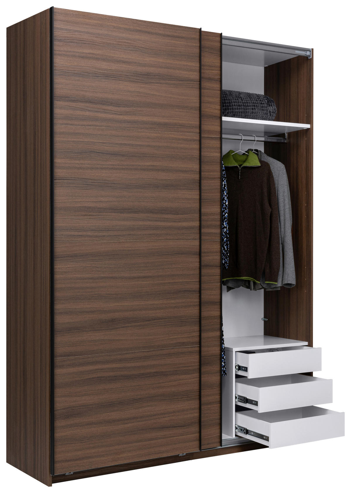 SCHIEBETÜRENSCHRANK 150/211,5/61,5 cm Walnussfarben  - Weiss/Walnussfarben, Modern, Holzwerkstoff/Metall (150/211,5/61,5cm) - MID.YOU
