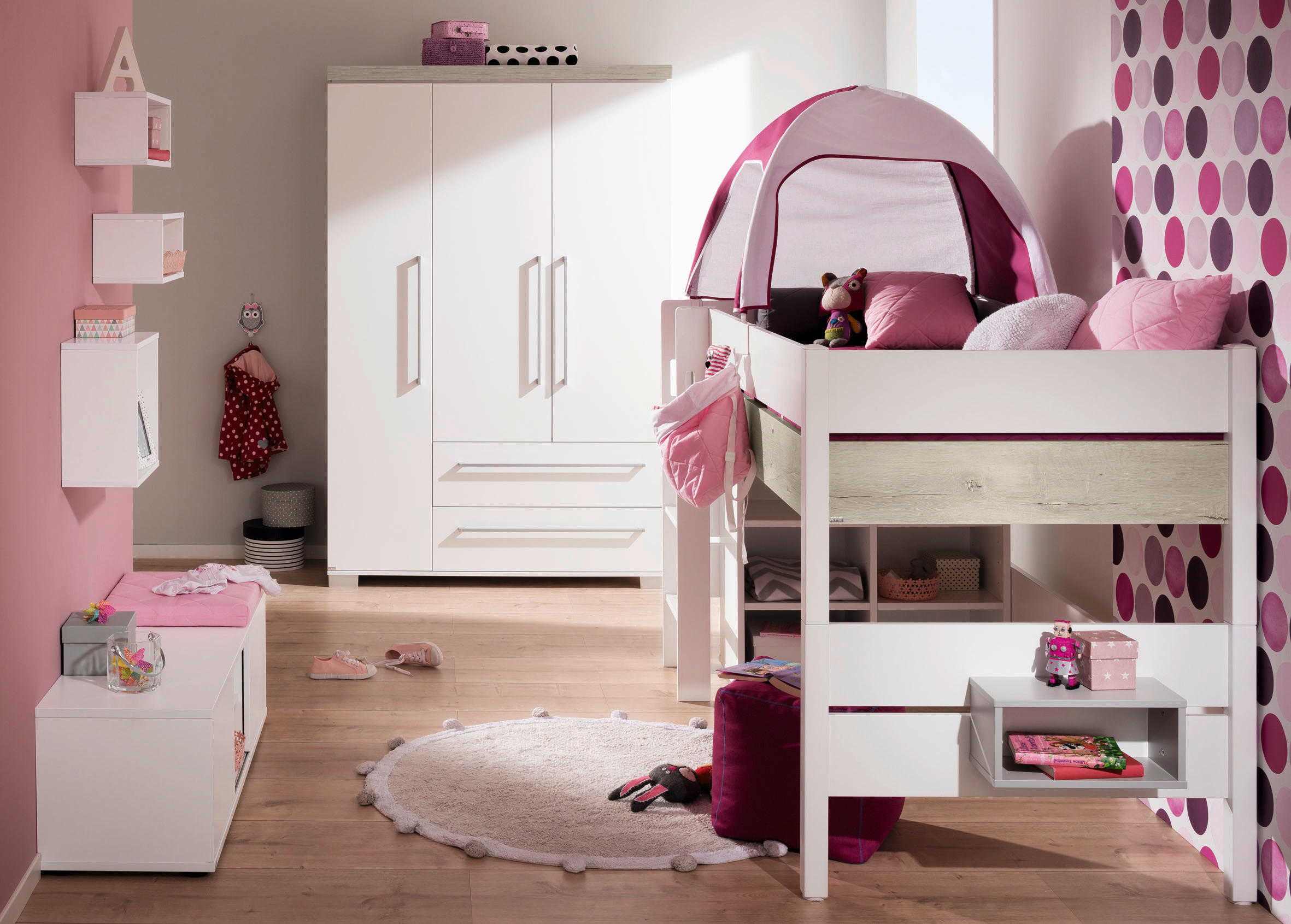 BABYKLEIDERSCHRANK Kira Eiche Nebraska/Kreideweiß Weiß, Eichefarben - Eichefarben/Silberfarben, Basics, Holzwerkstoff/Metall (135,3/205,9/55,6cm) - Paidi