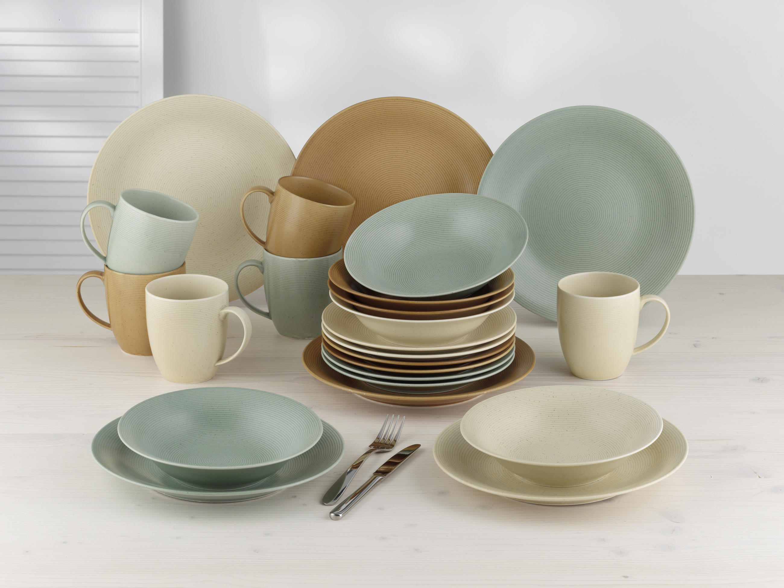 KOMBINIRANI SERVIS Aruba porcelan - turkizna/opečnato rjava, Basics, keramika - Van Well
