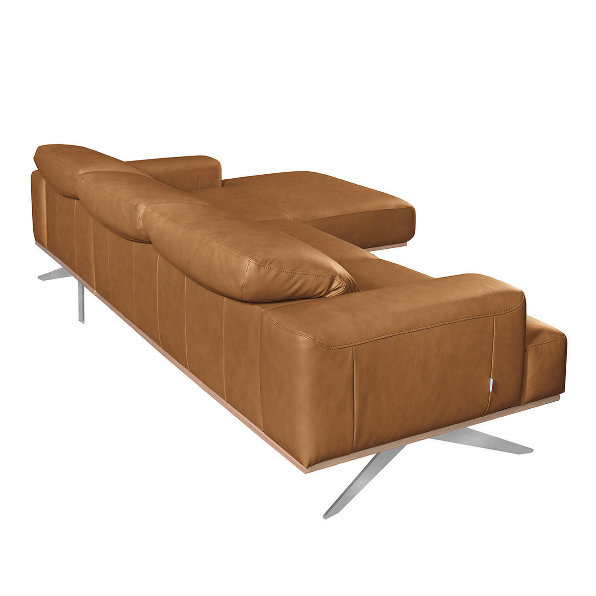 ECKSOFA  in Echtleder Cognac  295/187 cm  - Chromfarben/Cognac, Design, Leder/Metall (295/187cm) - Livetastic