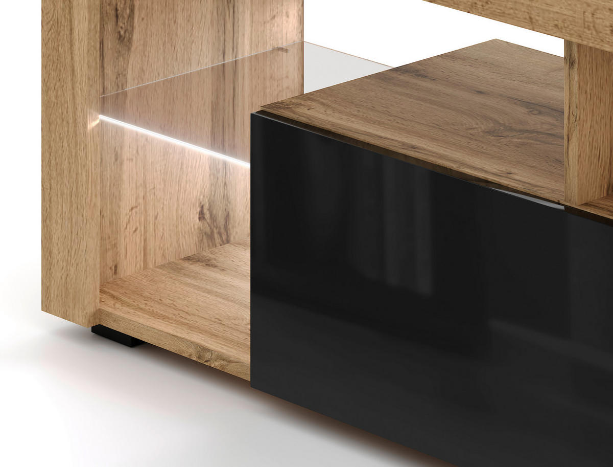LOWBOARD EVEREST  in 140/50,5/35 cm  - Eiche Wotan/Schwarz, Design, Glas/Holzwerkstoff (140/50,5/35cm) - Livetastic