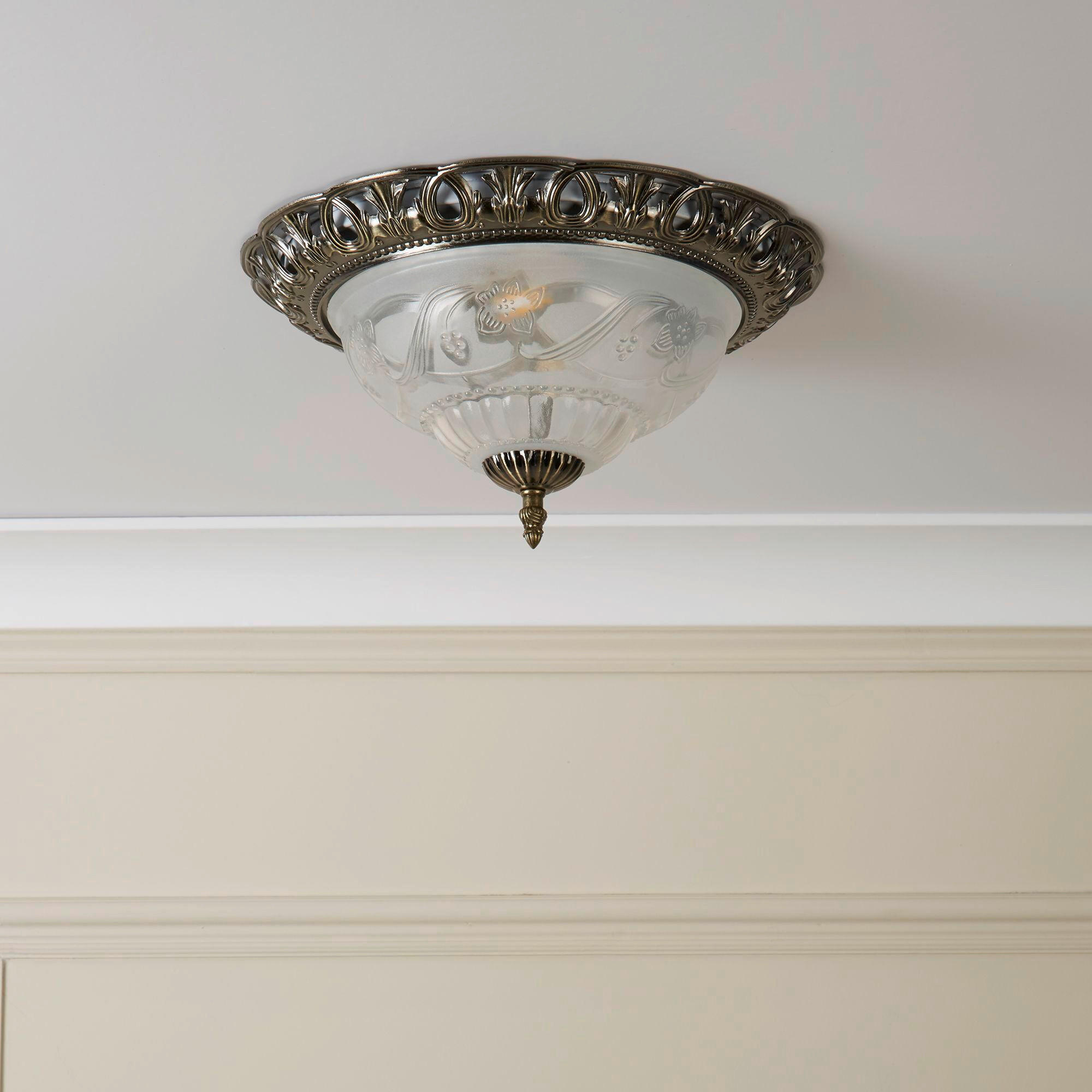 Thumbnail - Searchlight Deckenleuchte Derby Flush, Messing, Metall, Glas, rund,rund, 17 cm, Lampen & Leuchten, Innenbeleuchtung, Leu...