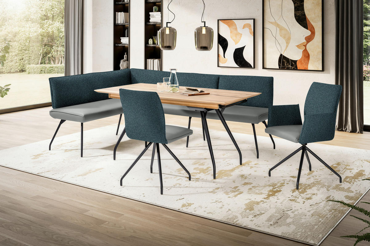 ECKBANK 165/225 cm  in Graublau  - Graublau/Schwarz, Design, Textil/Metall (165/225cm) - Moderano