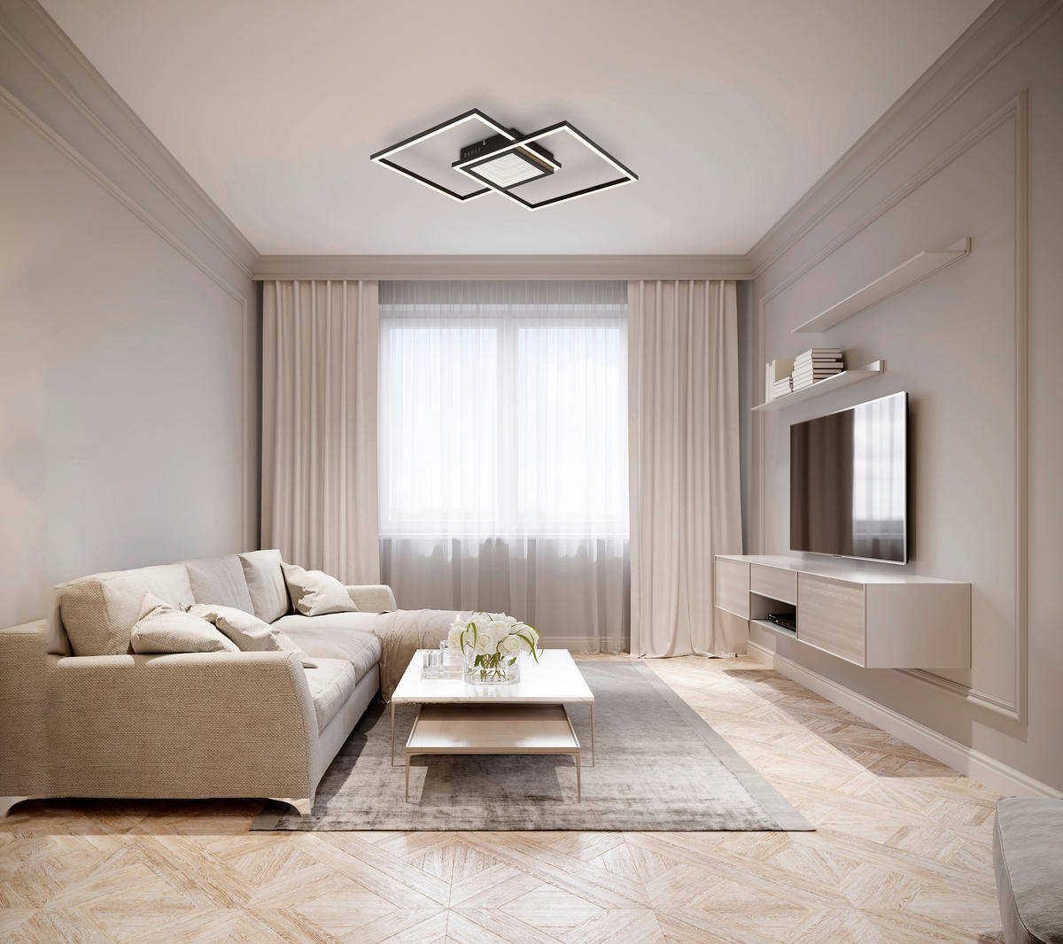 STROPNÍ LED SVÍTIDLO, 42,6/42,6/5 cm - černá/opál, Design, kov/plast (42,6/42,6/5cm) - Globo