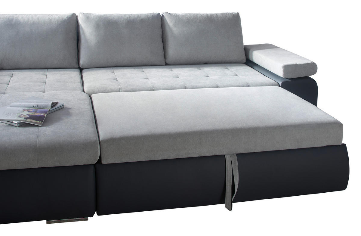 ECKSOFA in Flachgewebe Grau, Dunkelgrau  - Dunkelgrau/Grau, Design, Kunststoff/Textil (175/271cm) - MID.YOU