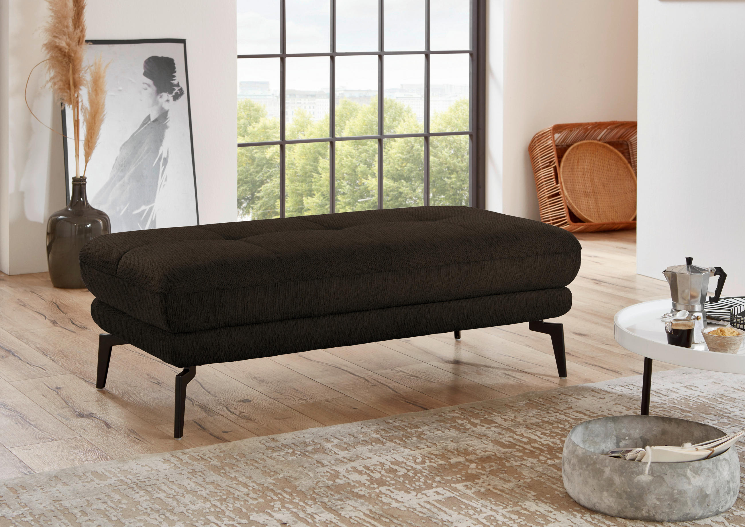 HOCKER in Textil Dunkelbraun  - Dunkelbraun/Schwarz, Design, Textil/Metall (132/45/68cm) - Beldomo Style