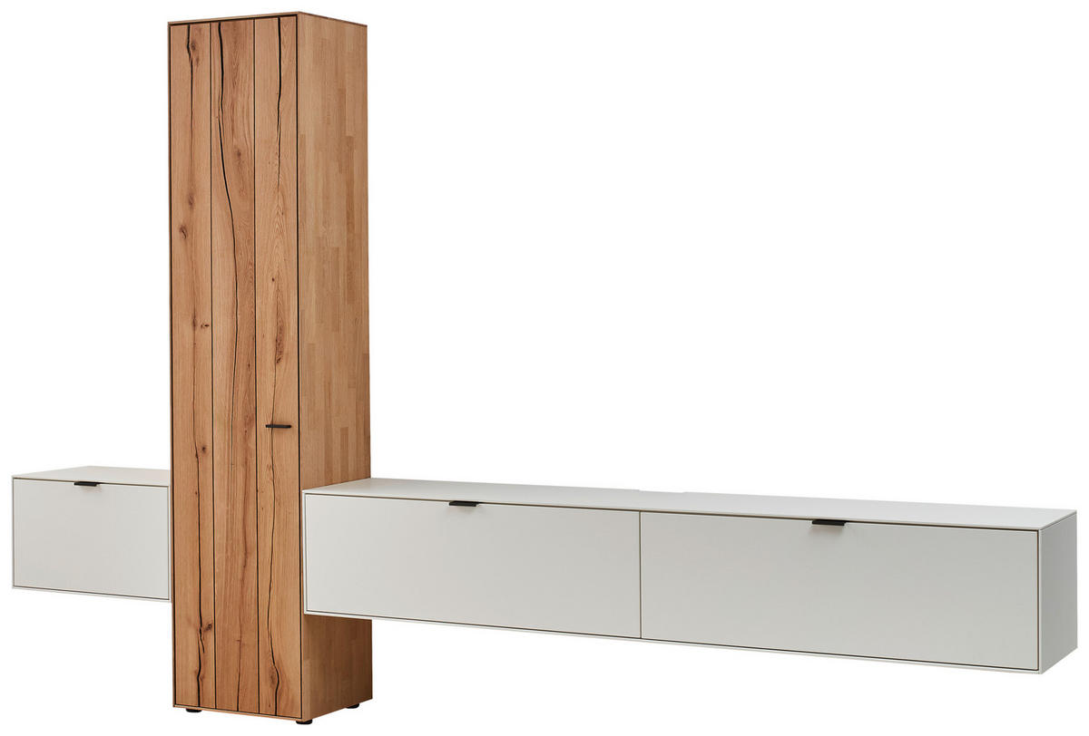 WOHNWAND  in Weiß, Eichefarben  320,7/205,5/37,1 cm    - Eichefarben/Weiß, Design, Glas/Holz (320,7/205,5/37,1cm) - Dieter Knoll