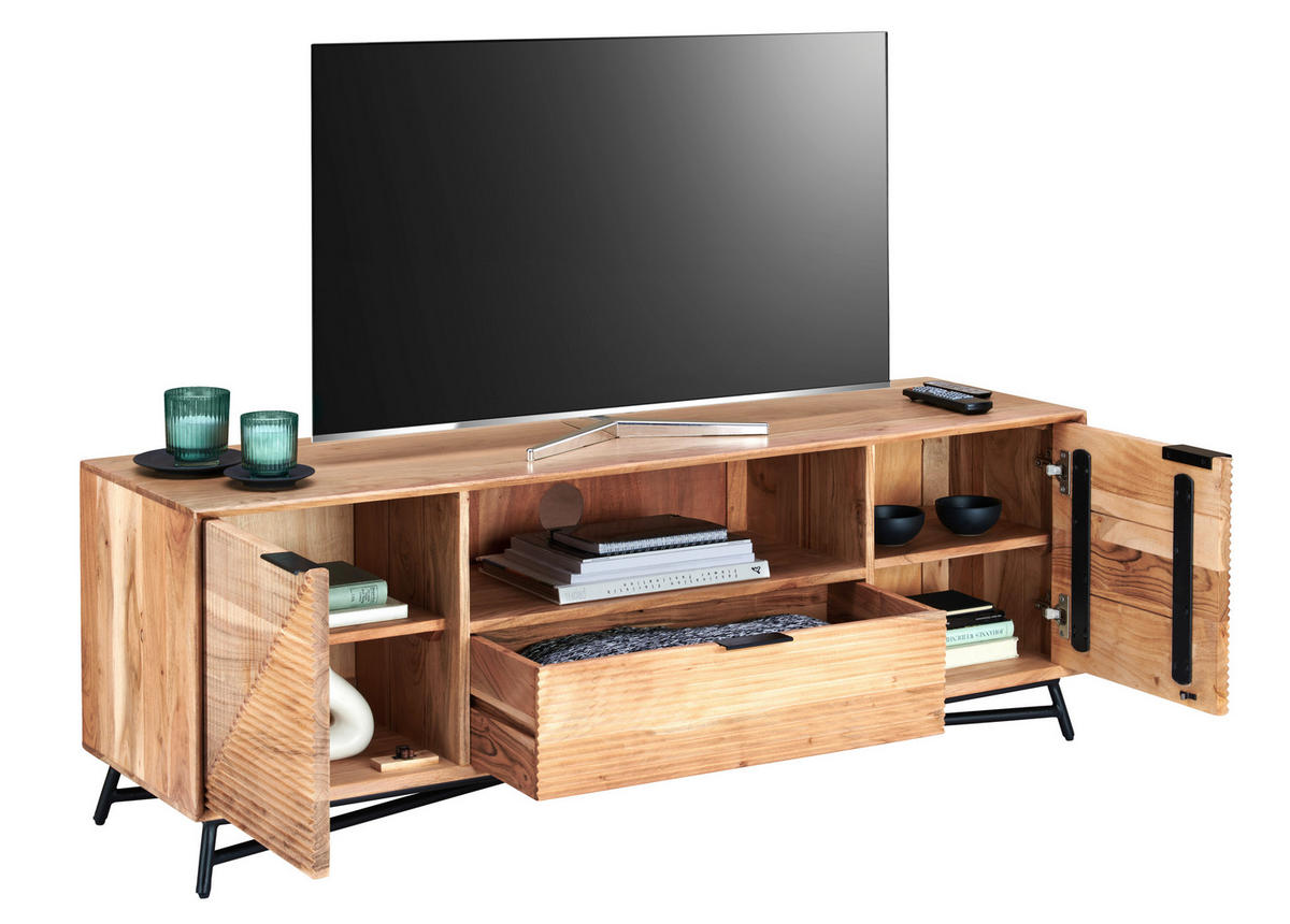 Comodă Joasă 145/50/40 cm  - negru/culoare lemn acacia, Trend, metal/lemn (145/50/40cm) - Ambia Home