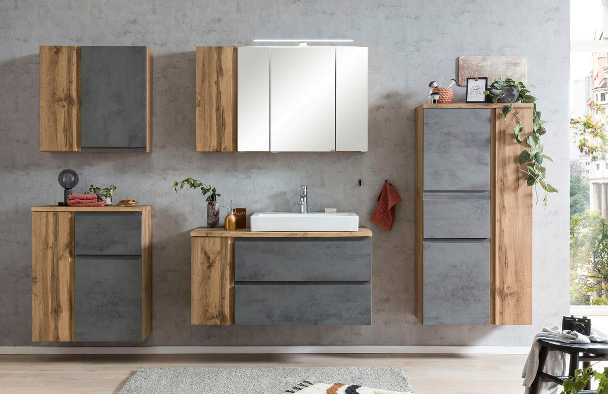 MIDISCHRANK 65/130/35 cm  - Silberfarben/Eiche Wotan, Modern, Holzwerkstoff/Kunststoff (65/130/35cm) - Held