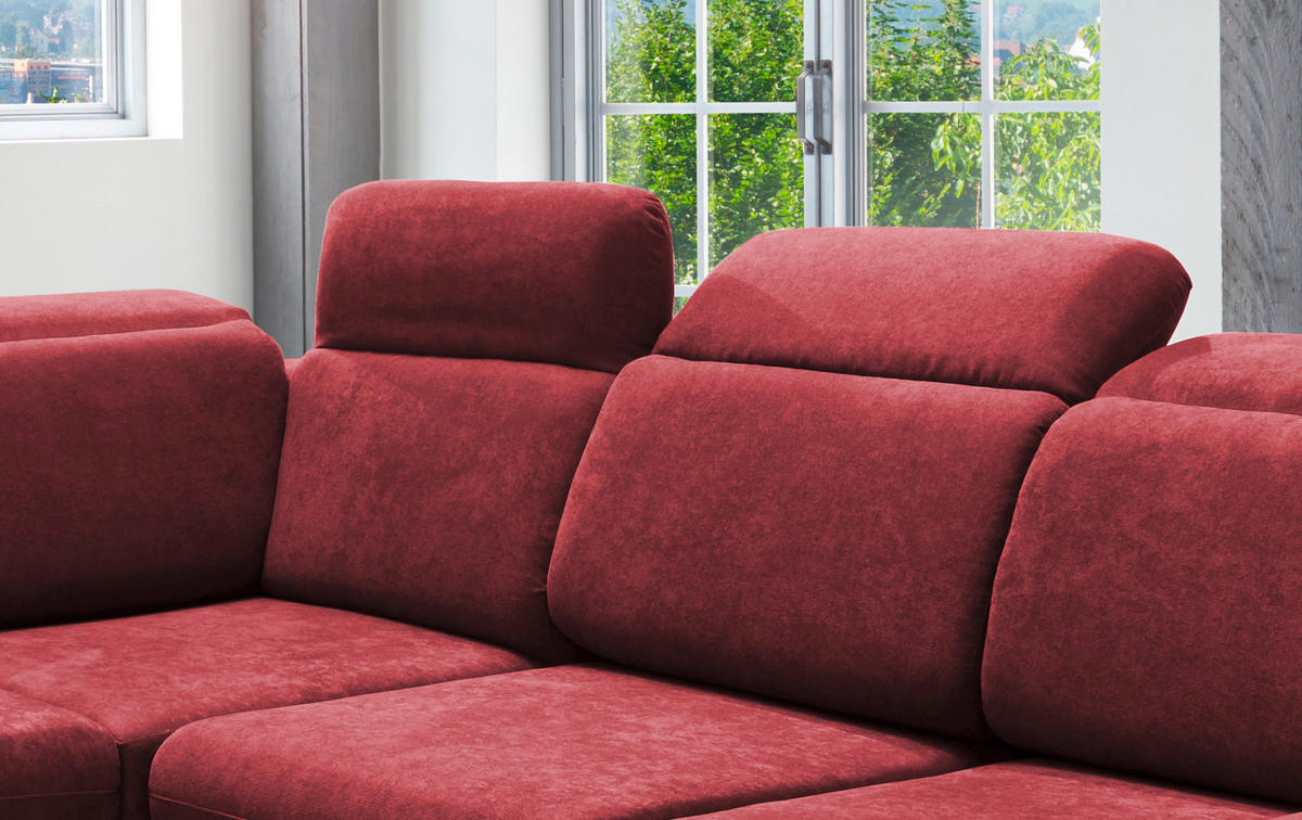 ECKSOFA Bordeaux Mikrofaser  - Chromfarben/Bordeaux, Design, Textil/Metall (228/283cm) - Livetastic