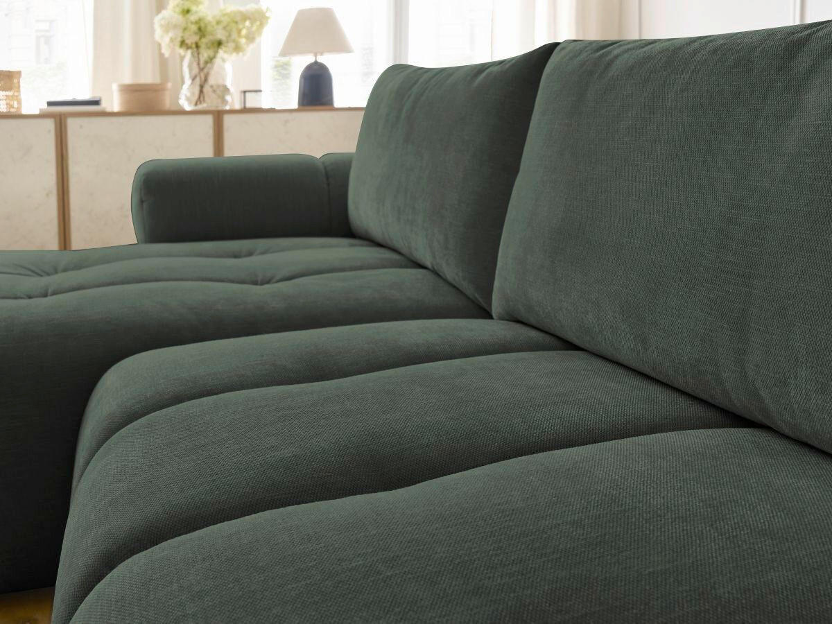 ECKSCHLAFSOFA FUJI Leinenoptik Grün  inkl.  - Schwarz/Grün, MODERN, Kunststoff/Textil (160/292cm)