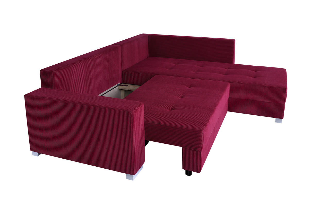 KOTNA SEDEŽNA GARNITURA, rebrasti žamet rdeča  - barve kroma/rdeča, Design, umetna masa/tekstil (260/218cm) - P & B