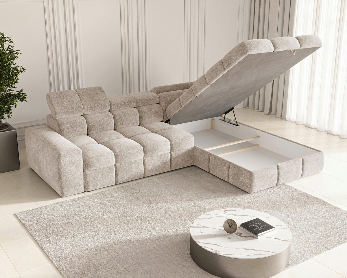 ECKSOFA  in Chenille Creme  - Creme/Schwarz, MODERN, Kunststoff/Textil (292/204cm) - Milino