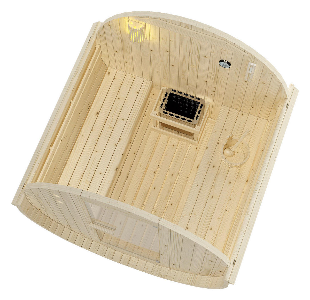 SAUNAFASS für 4 Personen Tromsö L  - Fichtefarben, KONVENTIONELL, Glas/Holz (189/180/191,5cm) - Sanotechnik