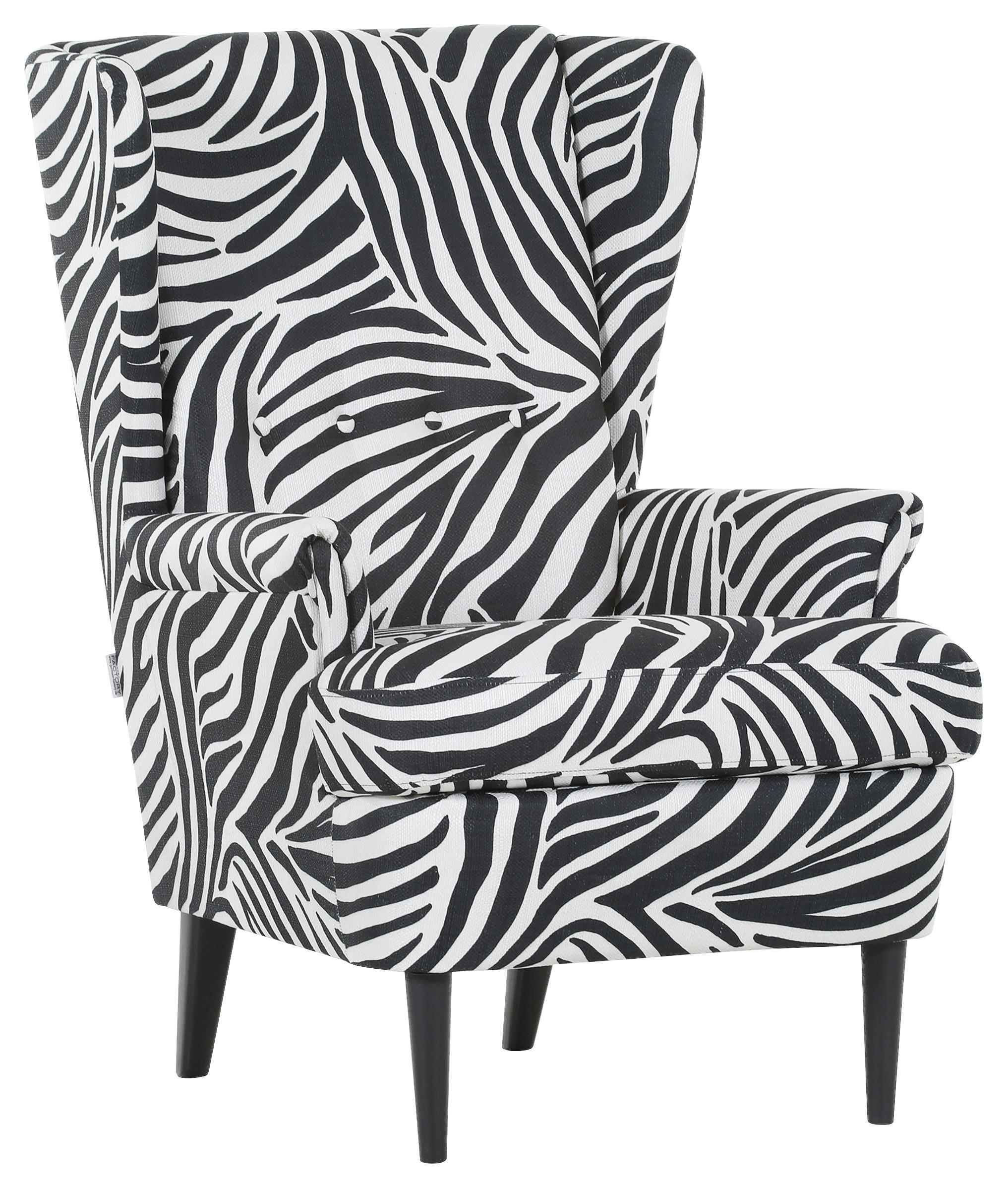 OHRENSESSEL Flachgewebe Schwarz, Weiß  - Dunkelbraun/Schwarz, Design, Holz/Textil (72/104/85cm) - Carryhome