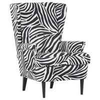 OHRENSESSEL Flachgewebe Schwarz, Weiß  - Dunkelbraun/Schwarz, Design, Holz/Textil (72/104/85cm) - Carryhome