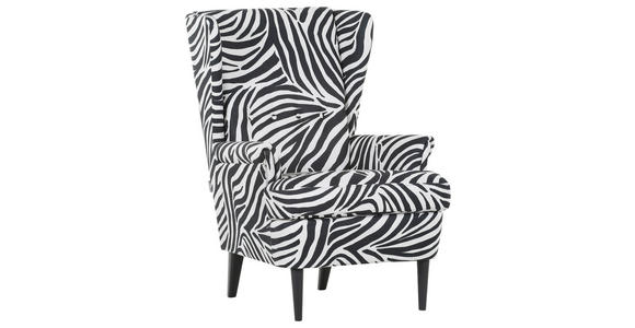 OHRENSESSEL Flachgewebe Schwarz, Weiß - Dunkelbraun/Schwarz, Design, Holz/Textil (72/104/85cm) - Carryhome
