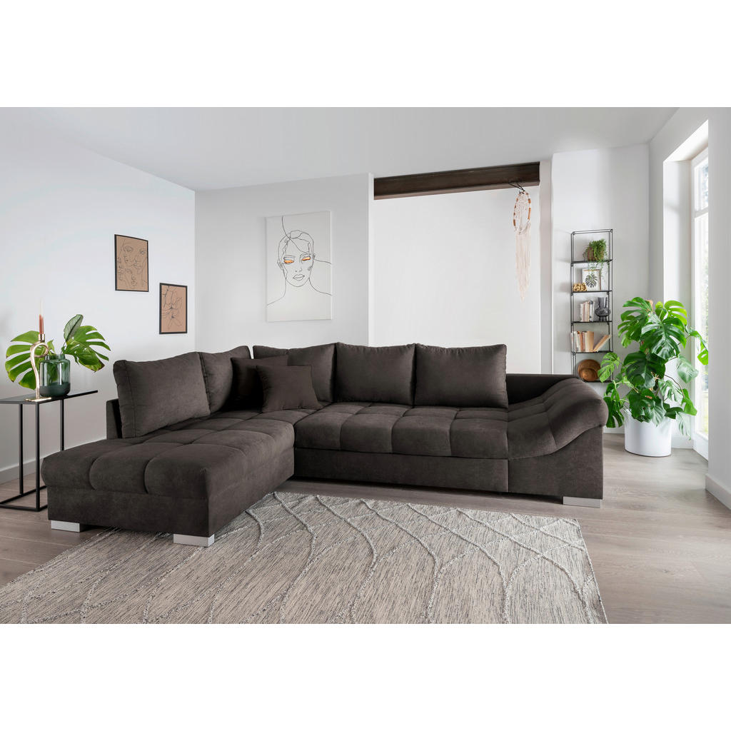 Thumbnail - Mid.you Eckschlafsofa, Dunkelbraun, Textil, Buche, 4-Sitzer, Füllung: Schaumstoff, 298x202 cm, Liegefunktion, Rücken ech...