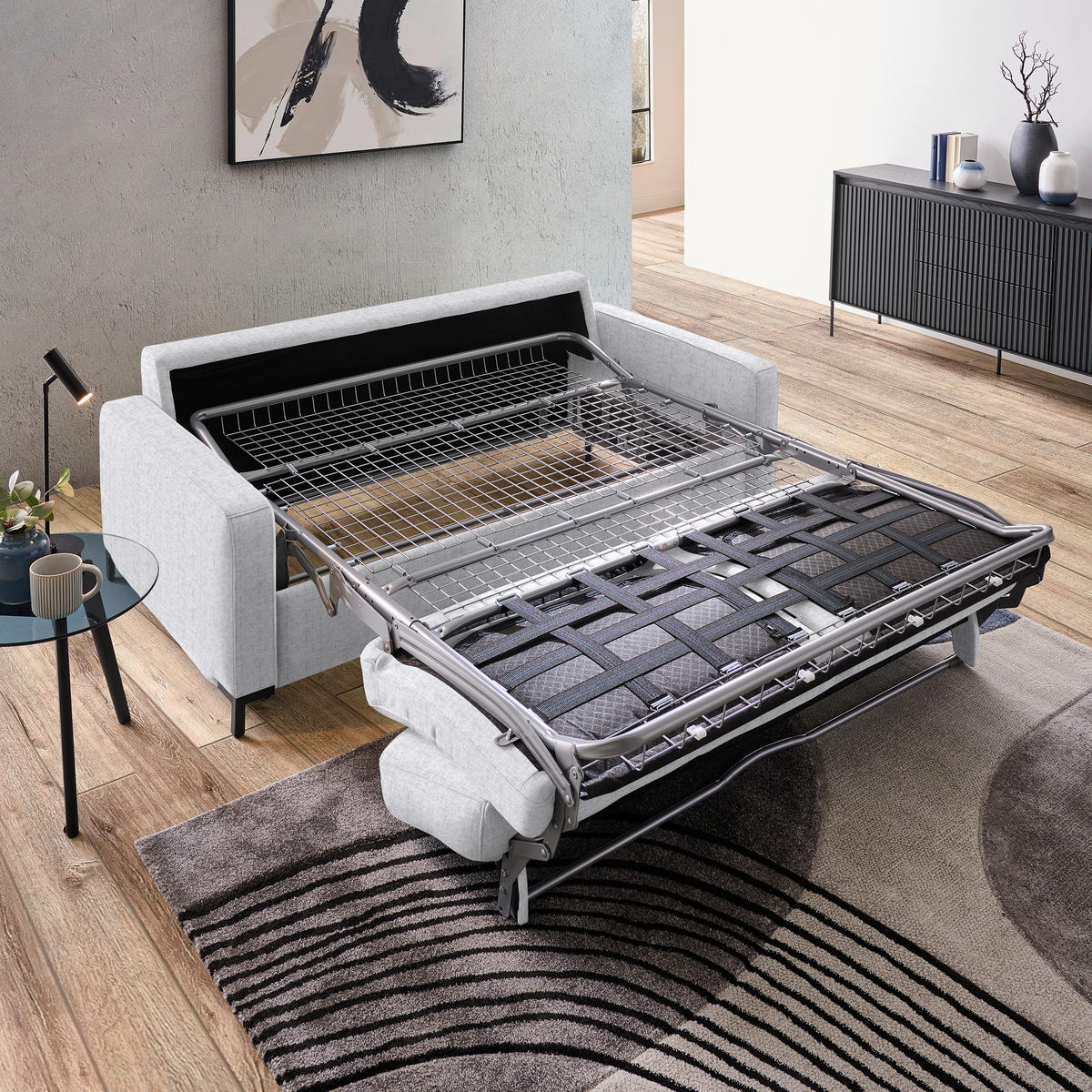 SCHLAFSOFA in Textil Hellgrau  - Hellgrau/Schwarz, Konventionell, Textil/Metall (187/84/97cm) - Welnova