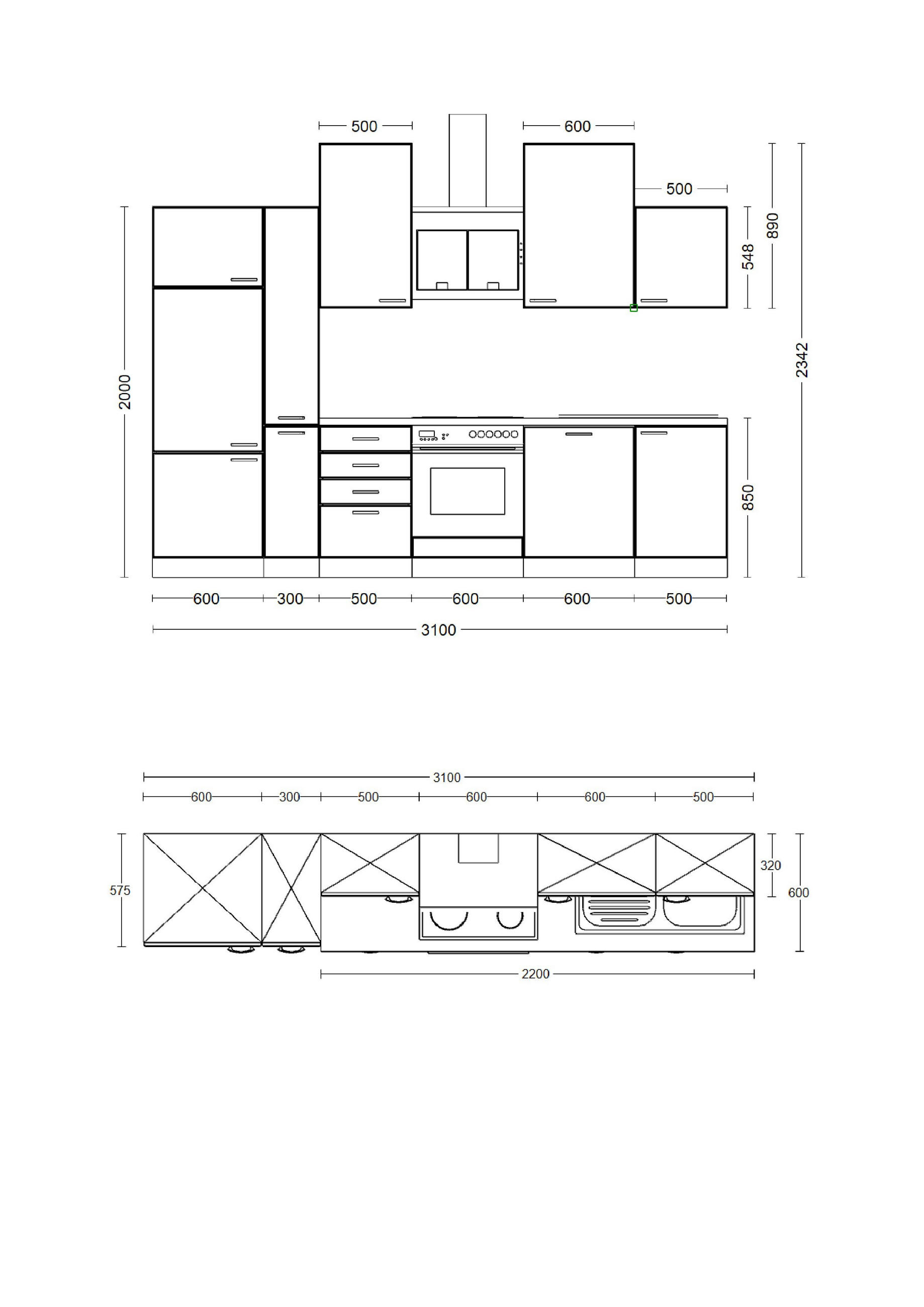 Thumbnail - FlexWell Küchenblock Capri, Schwarz, Eiche, Metall, 1,4 Schubladen, einmalig seitenverkehrt montierbar, nur wie online a...