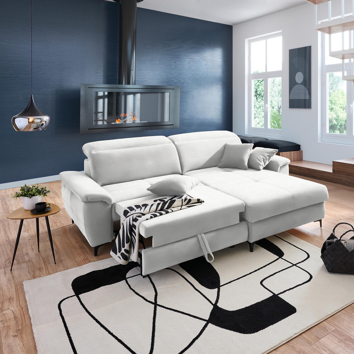 SAROKKANAPÉ textil ekrü  - fekete/ekrü, Design, textil/fém (185/256cm) - Stylife